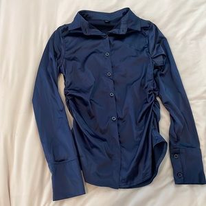 Blue button down top